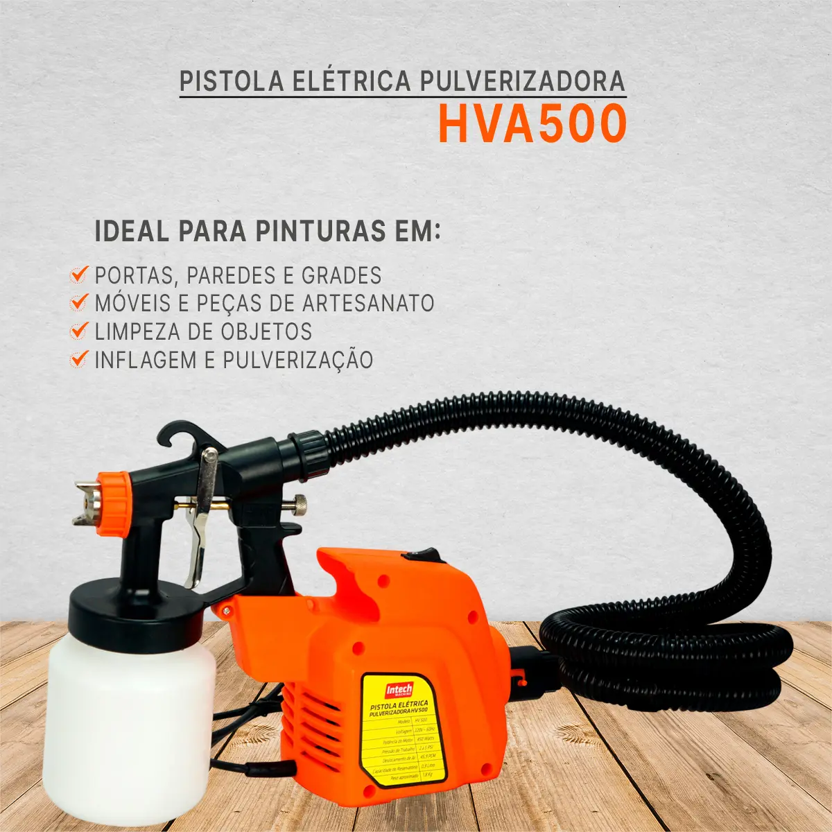Pistola Pintura Paredes C/ Sistema Hvlp Motor De 450w Intech versao 2