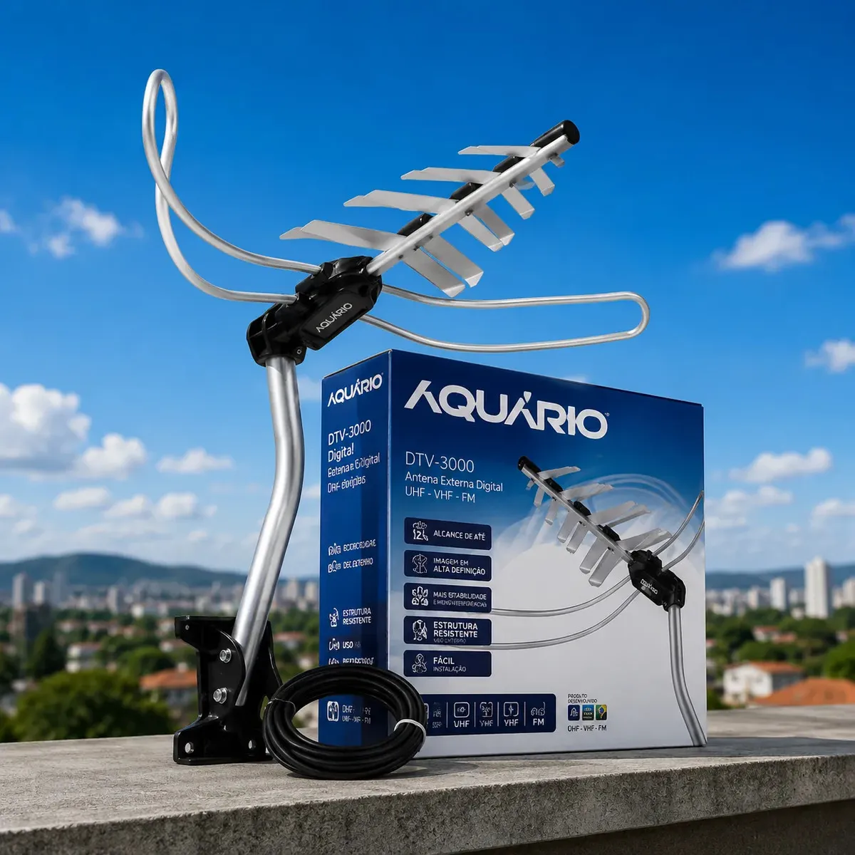 Antena Digital Alta Captação Sinal Hdtv Com Cabo 16 Metros Aquário versao 2