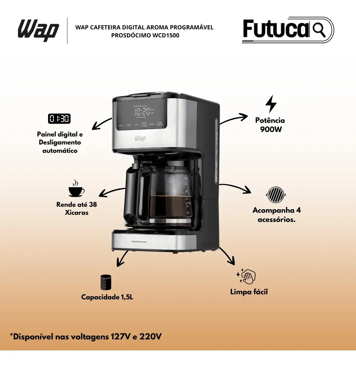 Cafeteira Inteligente Elétrica Automática Digital Wap Aroma versao 2